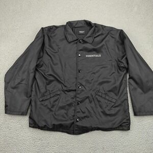 Essentials Jacket Mens Small Black Nylon Coach Windbreaker Mesh Lined Snap Front